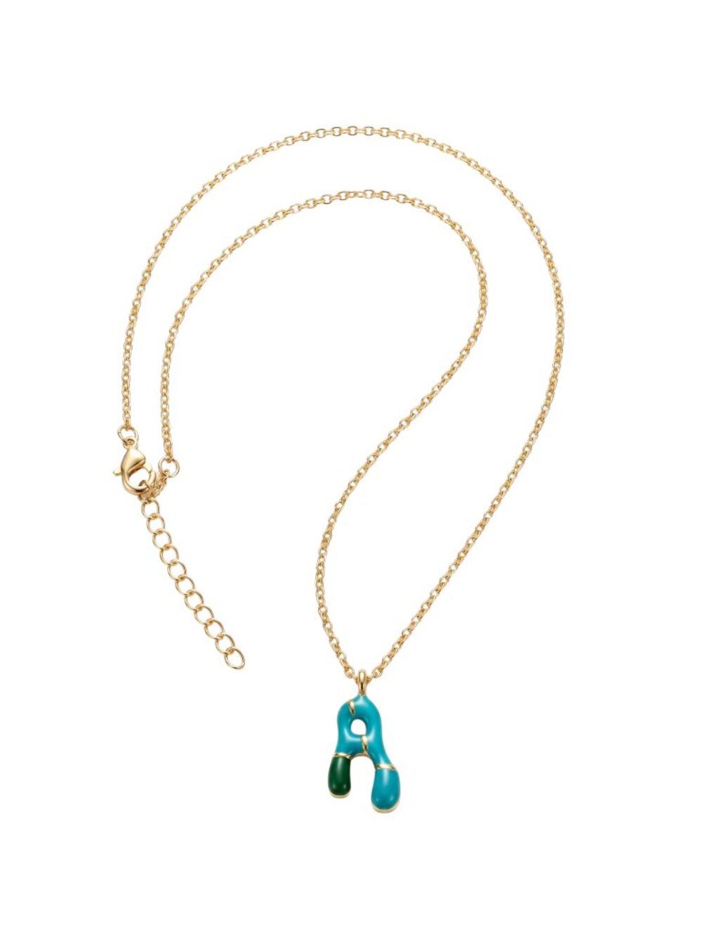 3/$20 NIP | Gold Multi-Color Enamel Letter A Initial Necklace Bubble Script Teal